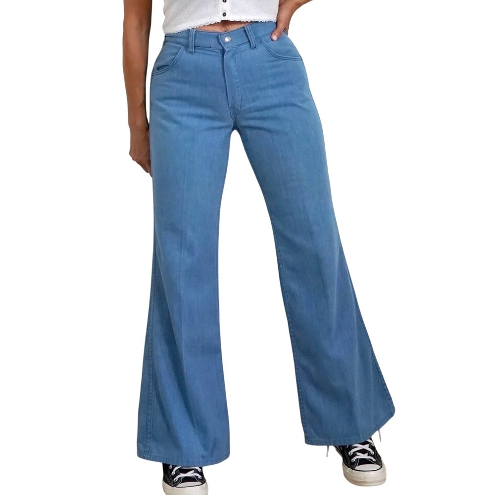 Vintage BIG YANK Chambray Wash 70s Retro Flare Leg Denim Jeans Size 10‎